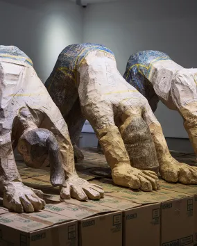 Shin Min, Part-time Workers in Downward Dog Pose, 2014. Photo by Hyo Seop Jeong