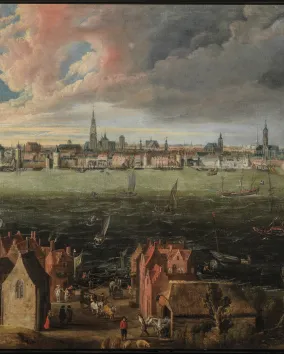 Panoramic view of the city of Antwerp across the River Scheldt