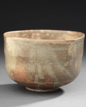 Rounded square tea bowl with flowing glaze