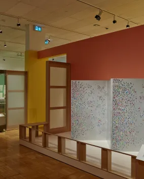 Installation view of Kōsuke Ikeda's Abstract/Expression/Byōbu at the Shokkan exhibition.