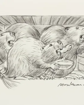 Kent Monkman, Charcoal Study for The Colony (Dish), 2025. Charcoal on acid-free paper, 18 x 24 in. Image courtesy of the artist.