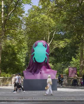 First Sun, 2025 (Doris C. Freedman Plaza, New York City) Cast aluminum, steel, automotive paint; patinated brass pedestal Courtesy of the artist Photo: Nicholas Knight, courtesy of Public Art Fund, NY.
