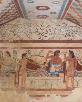 Etruscan, Tomb of the Leopards, ca. 480-450 B.C. Necropolis of Monterozzi. Photograph by Gleb Simonov, courtesy of Wikimedia Commons.