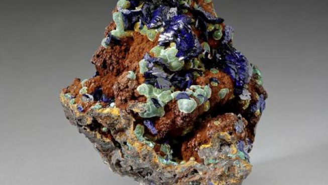 Azurite from Arizona, ROM Teck Suite of Galleries. Gift of Andre Dorfman.