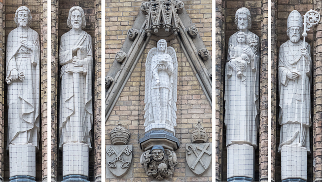 Detail of saint statutes on the west facade of Saint Michael's cathedral