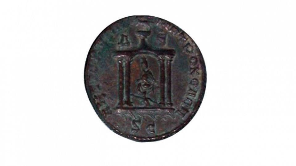 Statue of Tyche of Antioch in a shrine (Bronze coin of Trebonianus Gallus), AD 251 – 253, Mint of Antioch.