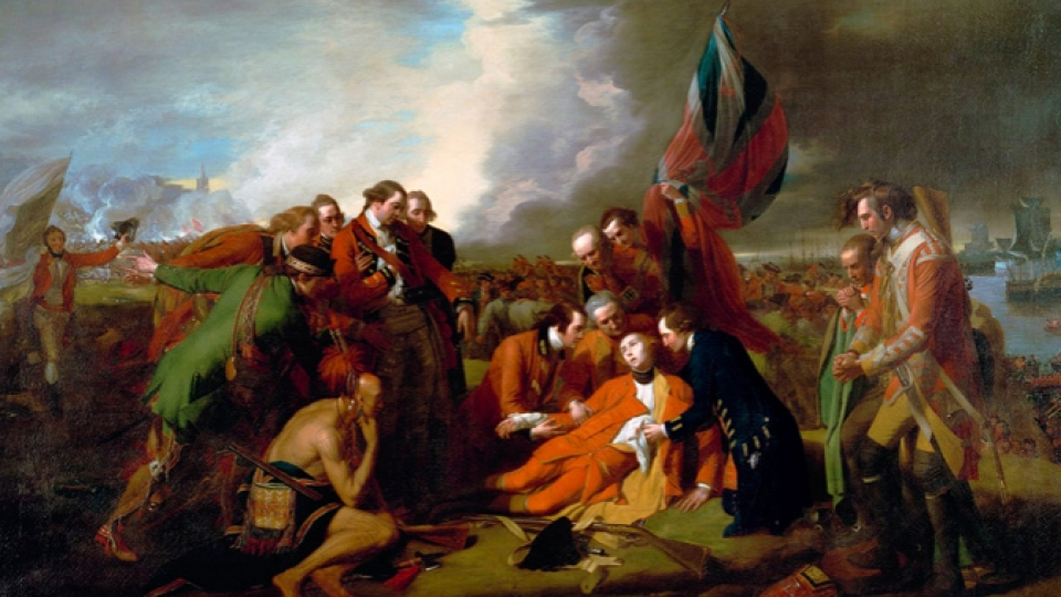 The Death of General Wolfe (oil on canvas), Benjamin West, 1776 with studio assistants, retouched 1806.