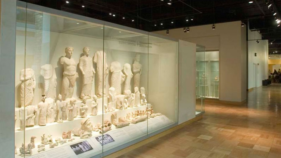 A reconstructed open-air sanctuary features the ROM's collection of votive sculptures from the Sanctuary of Apollo at Frangissa.