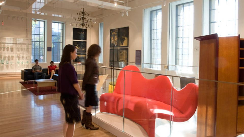 Red sofa made by Canadian designer Karim Rashid.