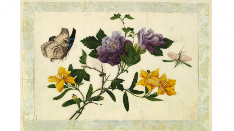 Painting of purple and yellow flowers