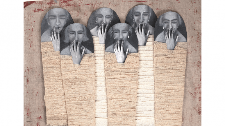 Huda Lutfi, La main du silence (détail), 2019, installation techniques mixtes, 142 x 24 x 150 cm © Huda Lutfi, avec l’aimable autorisation de l’artiste et Gypsum Gallery, Le Caire.