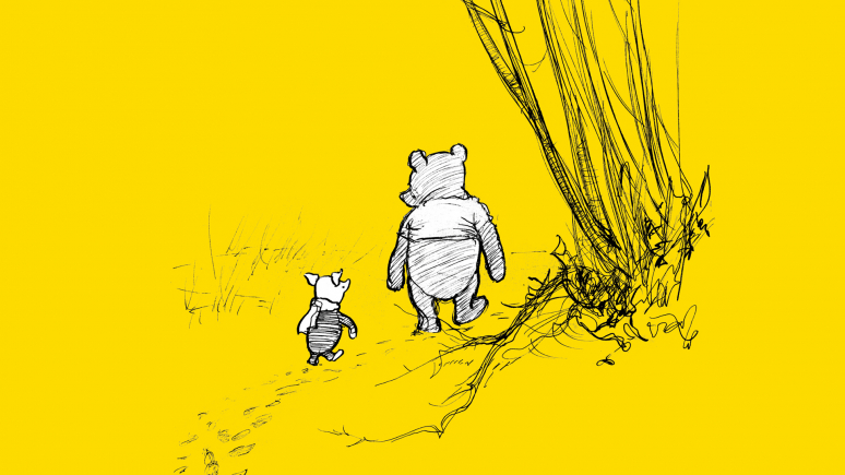 Illustration de Winnie l'Ourson marchant avec Cochonnet/Porcinet.