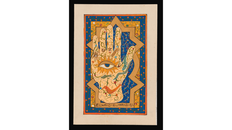 CANAN (Turkey, b. 1970),    El (Hand), Falname series #36, 2023. Ink, opaque watercolour, gold paint, and pencil on handmade paper, 24 x 16.5 cm. Collection of Royal Ontario Museum. This acquisition was made possible with the generous support of the Louise Hawley Stone Charitable Trust, Peer Review Fund. Photo: ROM    