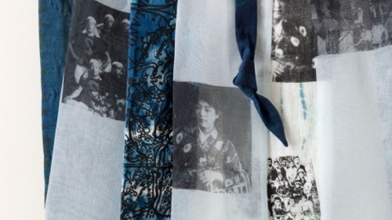 Close up of blue fabric (Yvonne Wakabayashi).