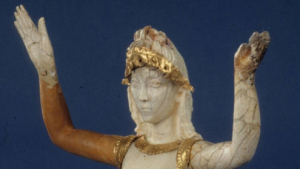 Detail of the head of the Minoan Ivory Goddess.