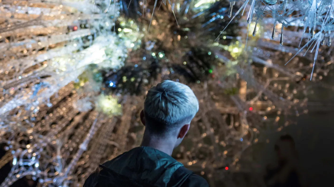 View of the sphere element of Astrocyte, an immersive installation for the EDIT: Expo for Design, Innovation & Technology, Toronto, Canada, 2017.