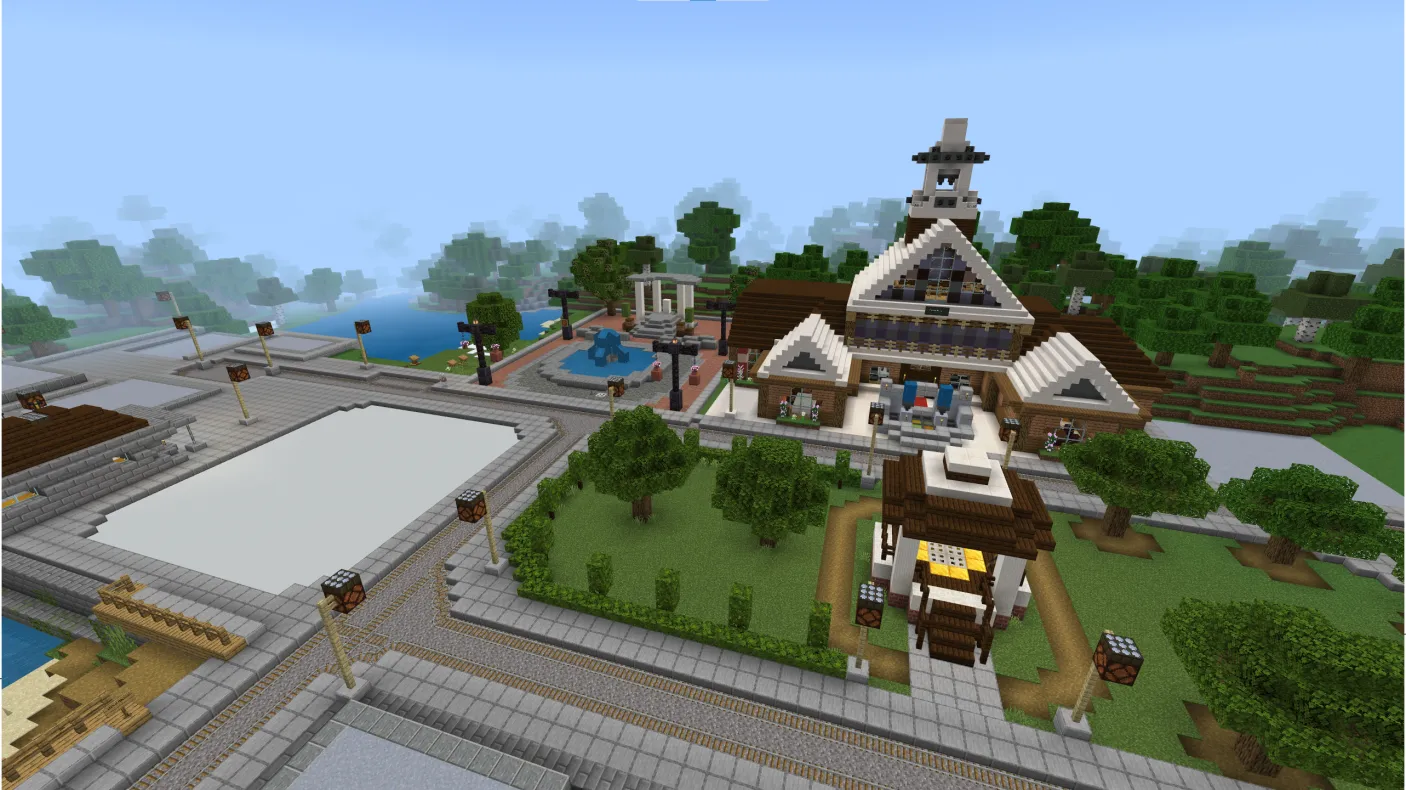 A Minecraft screenshot of a partially-constructed town