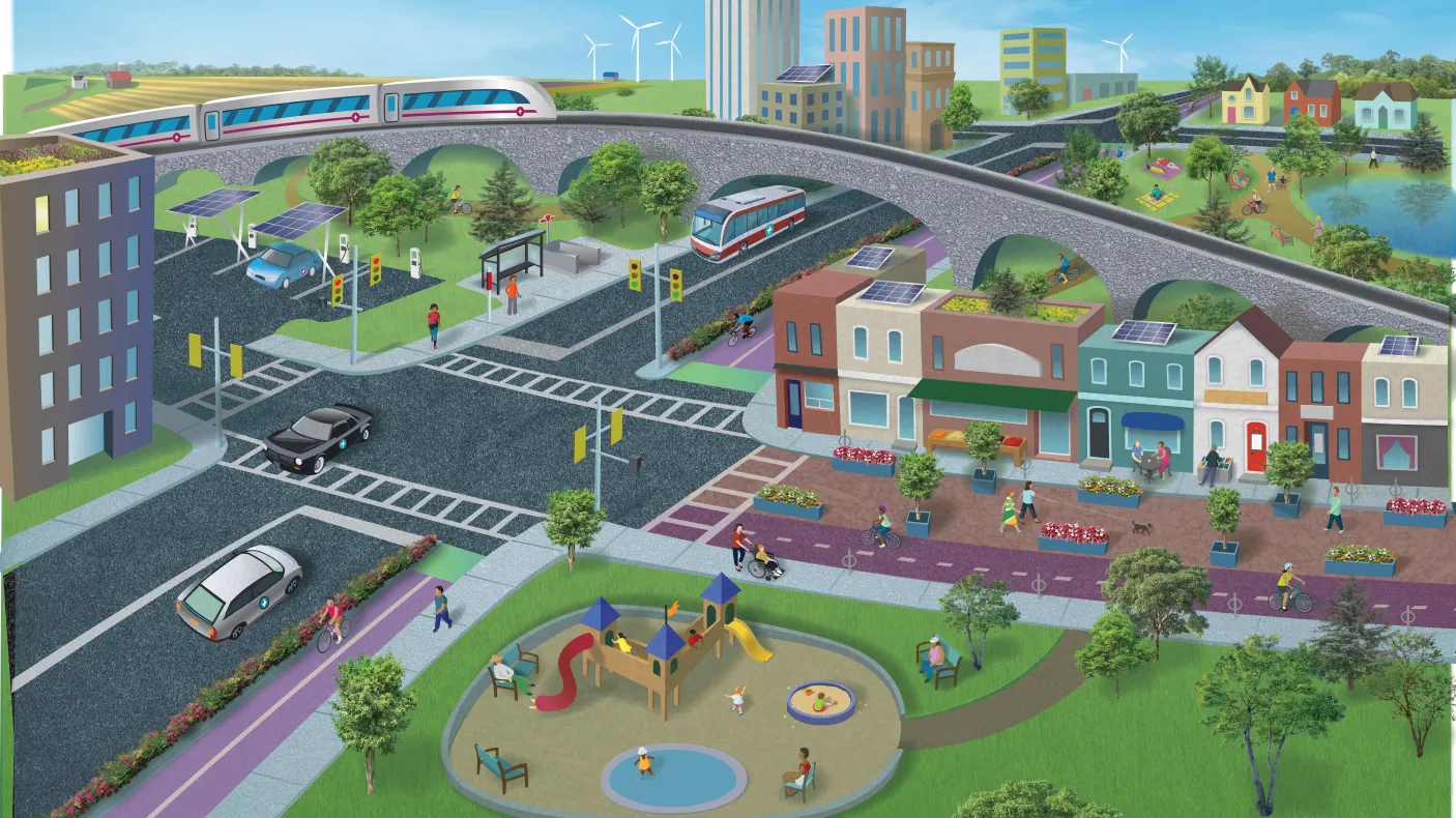 Drawing of a futuristic city