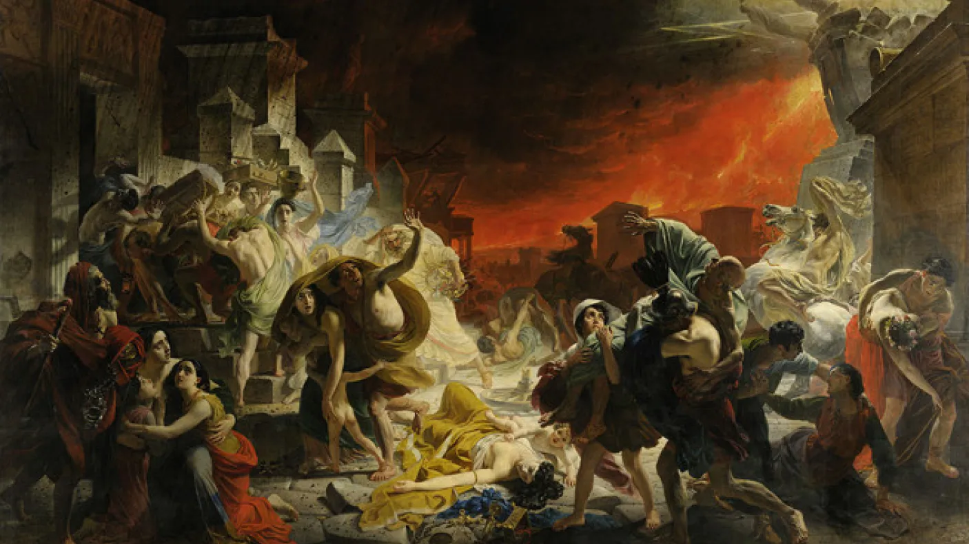 The Last Day of Pompeii is a large canvas painting by Russian artist Karl Briullov in 1830-33 (Hermitage Museum, public domain image)
