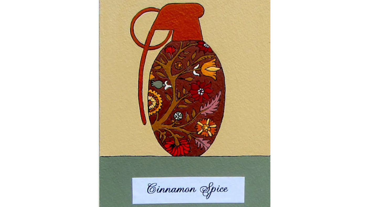 Illustration d'une cruche avec un motif floral rouge.
