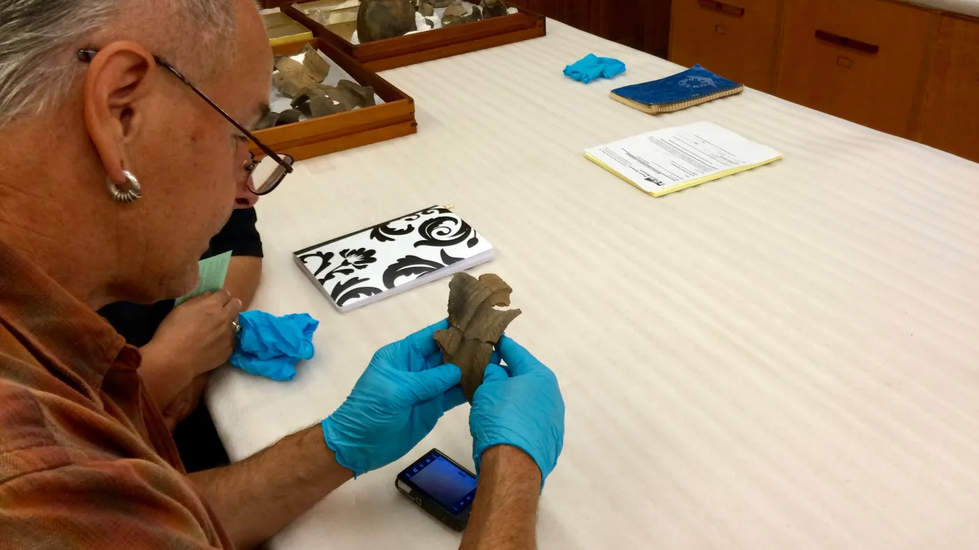 Richard and Catherine examining ceramics made by their Ancestors.
