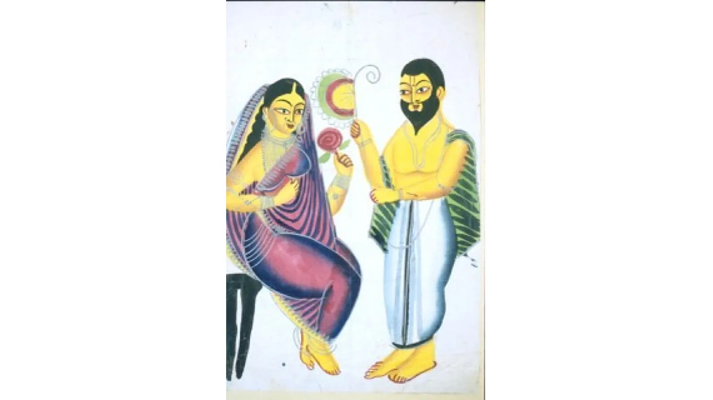 Illustration of a man and a seated woman
