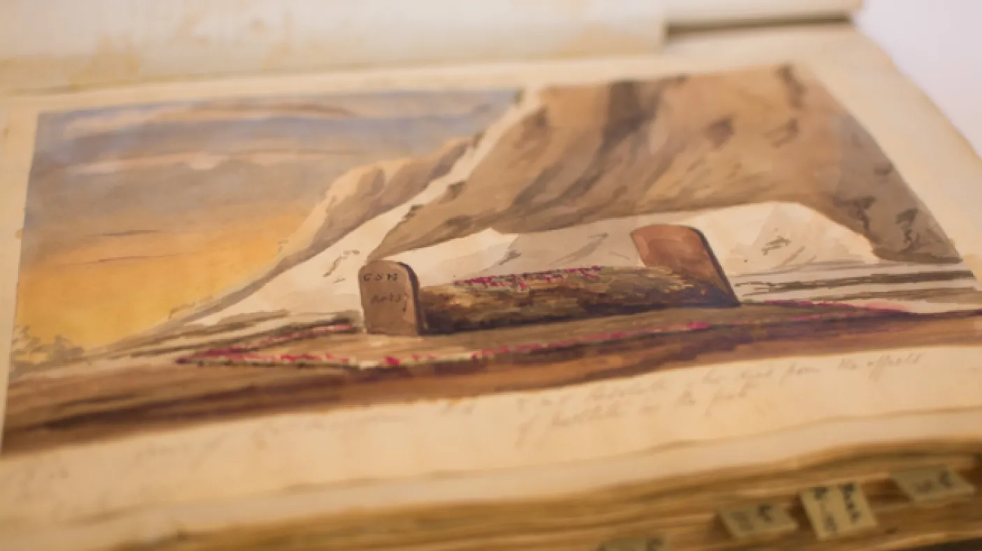Aquarelle de la tombe de G.S. Malcolm A.B., mort d'engelures lors de la recherche de Franklin. Photo de Dorea Reeser
