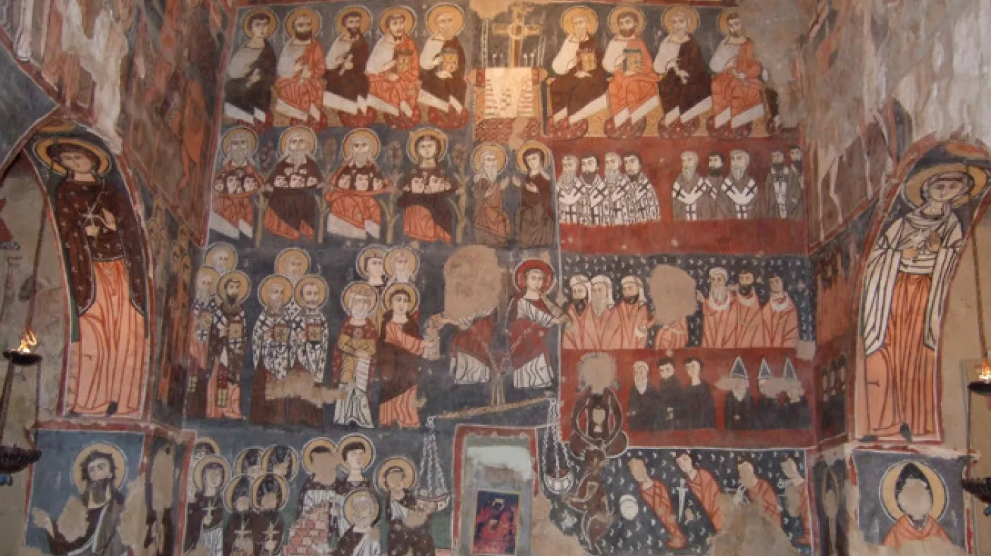 La fresque du Jugement dernier sur le mur ouest de la chapelle de Deir Mar Musa.
