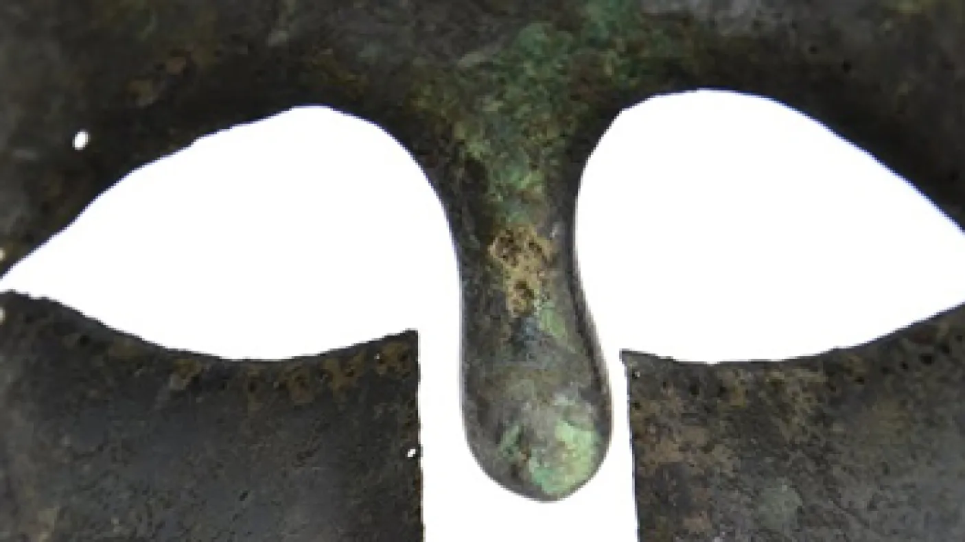 Through a warrior's eyes: detail of the Nugent Marathon helmet  (ROM no.926.19.3 - photo Kay Sunahara)
