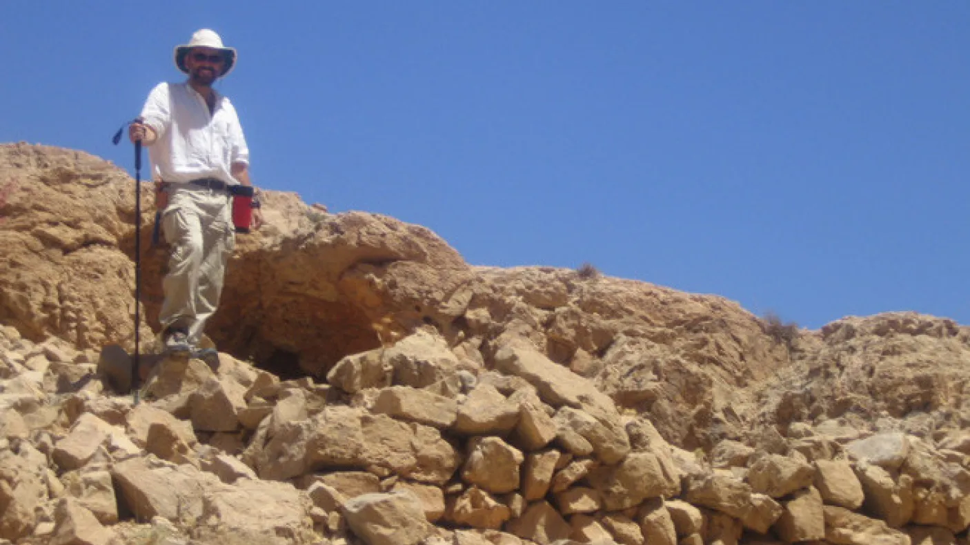 This cave would have been a home for one of the monks of the Deir Mar Musa community, the wall at the front of the photograph shows that they had a small terrace outside the cave, either for a living area or for growing food.
