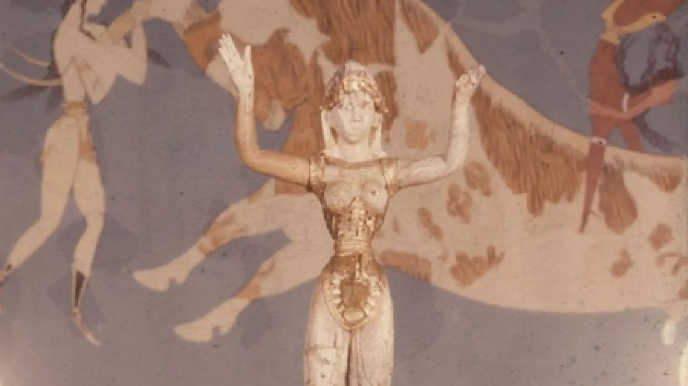 The ROM ivory and gold figurine on display
