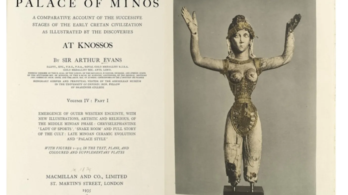 The front pages of The Palace of Minos volume 4, published by Sir Arthur Evans in 1935
