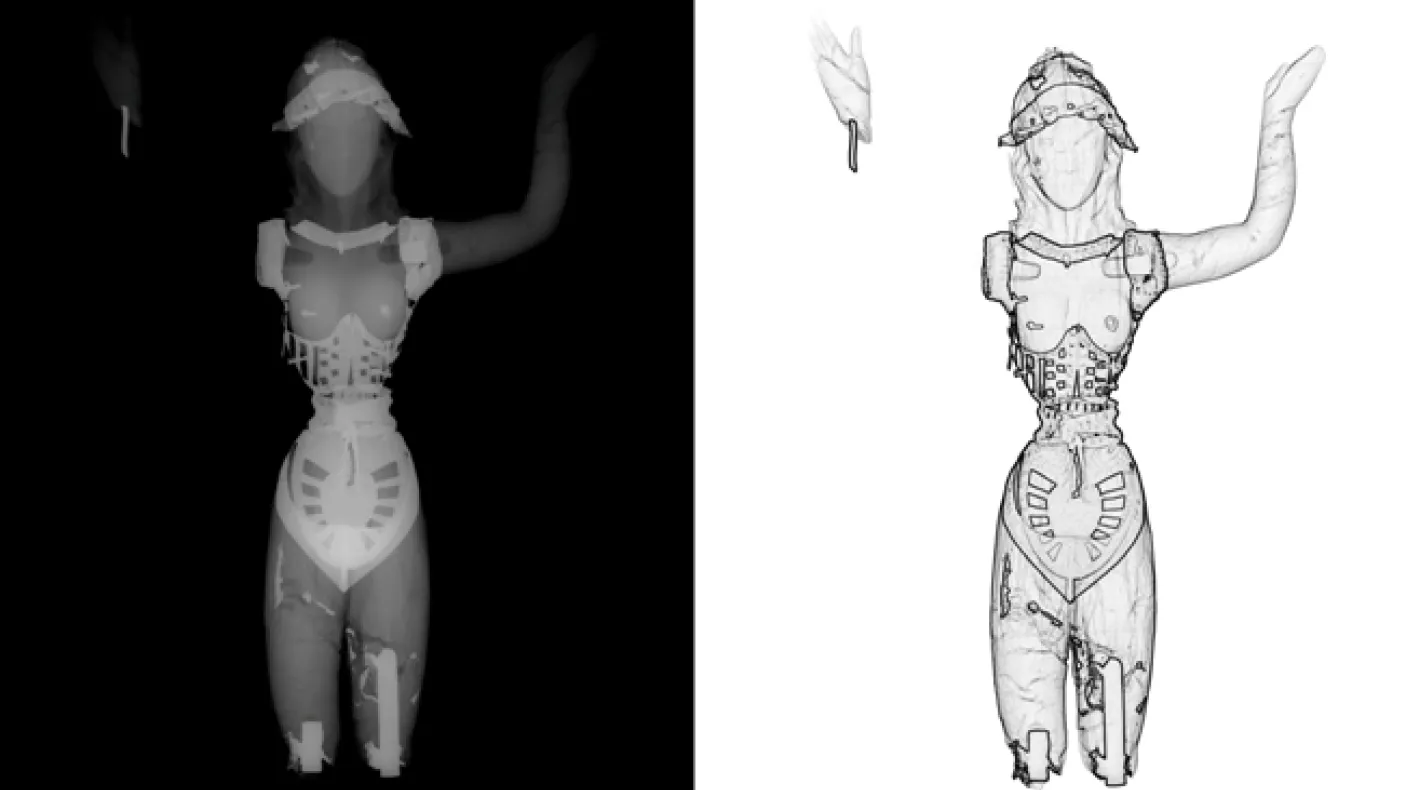 X-ray image of the ROM goddess (still 'fully' dressed)
