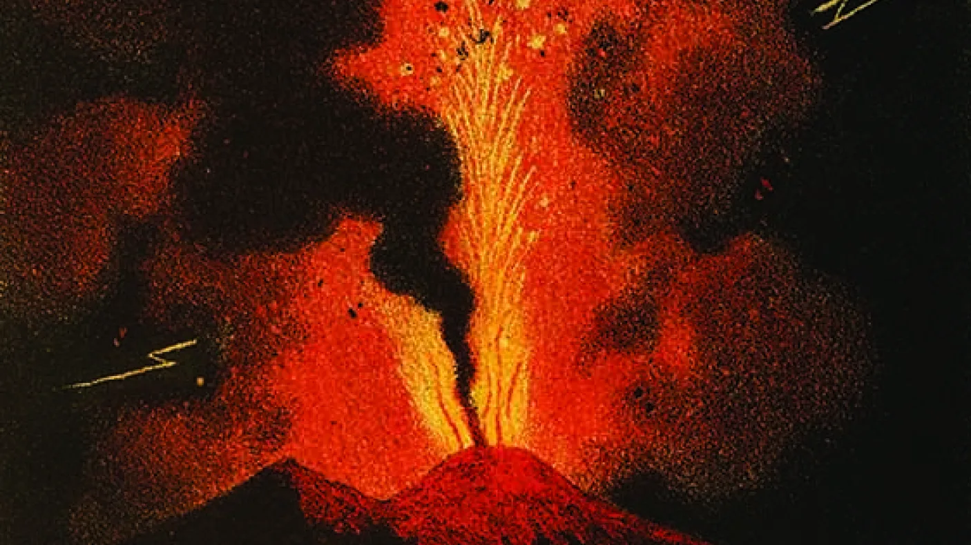 Antique colour illustration (c. 1866) of Mount Vesuvious erupting
