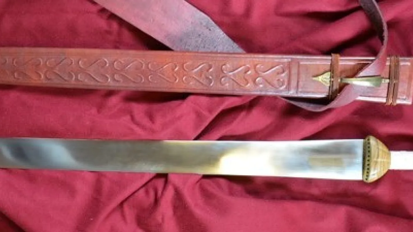 The finished sword reproduction, with scabbard.
