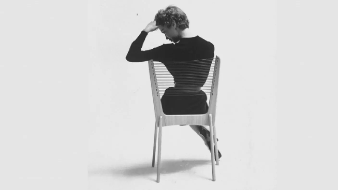 Model showcasing Jacques Guillon chord chair. Photograph by Yale Joel for LIFE Magazine, LIFE 23 Mar 1953. Image Yale Joel/The LIFE Picture Collection/Shutterstock. Used with permission.
