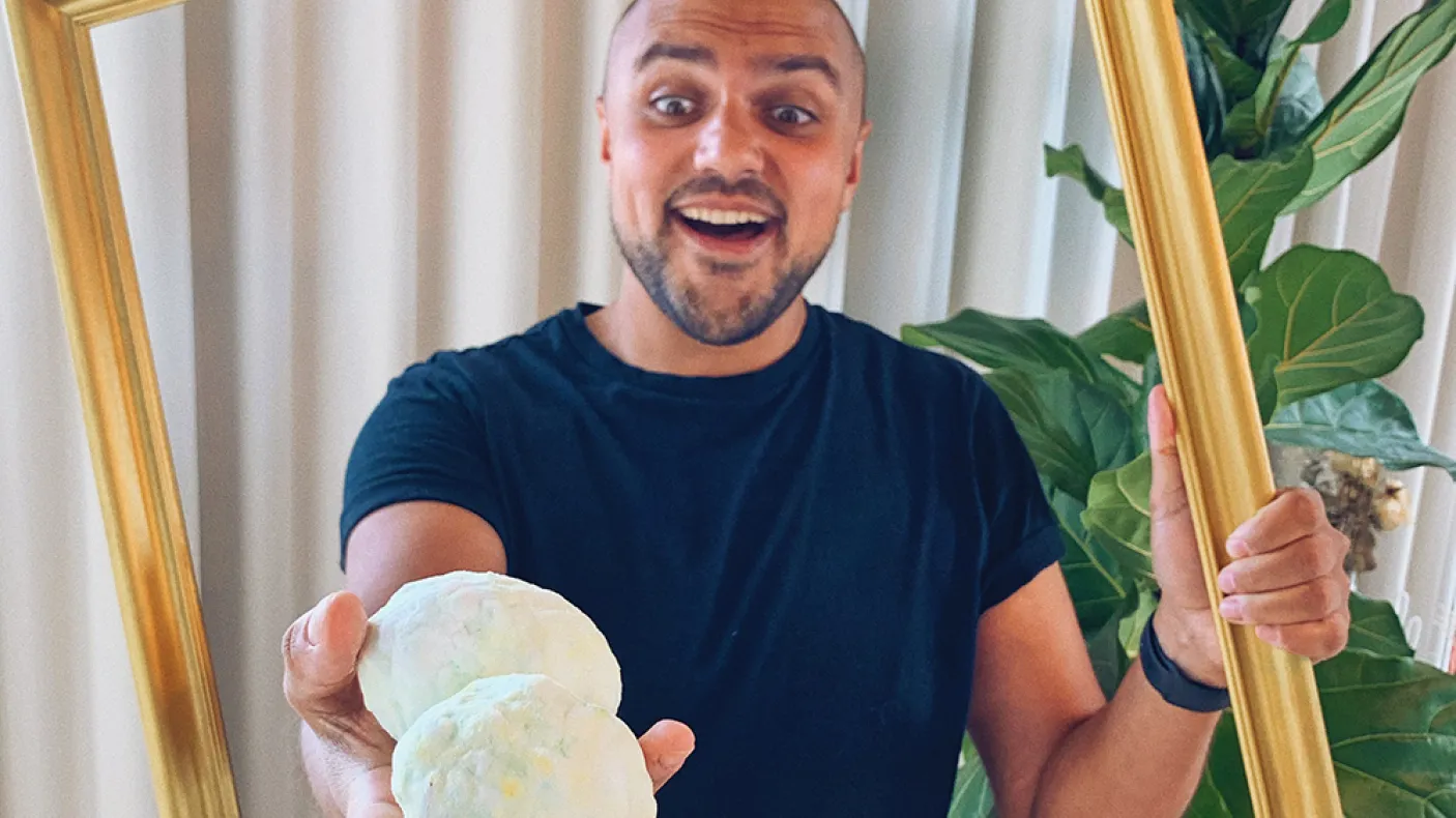 Kiron holding today's activity, fizzing dinosaur eggs
