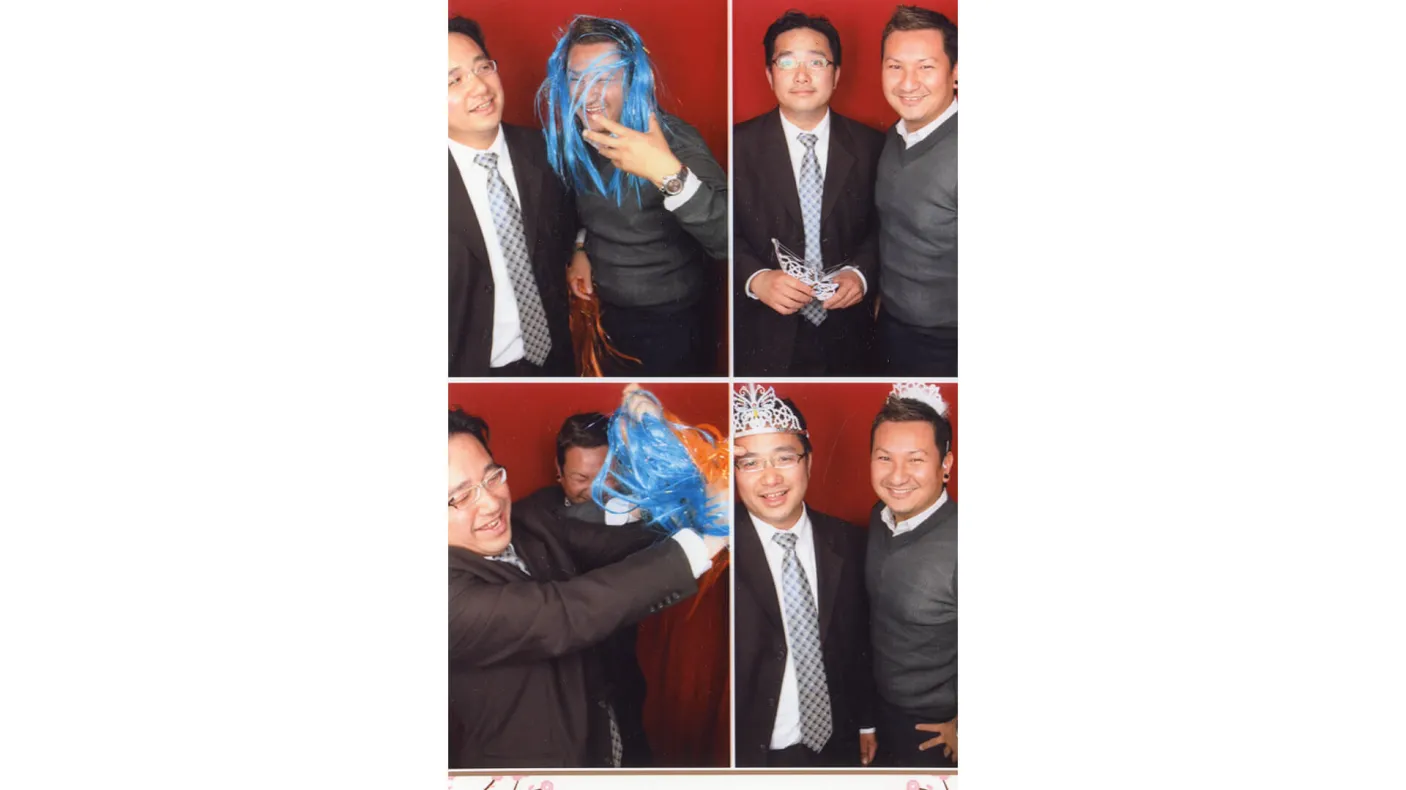 Hon Lu with his cousin, Shanobi Lam, at their cousin’s wedding.