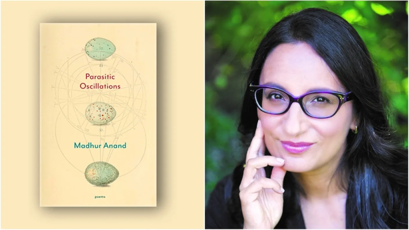 Head shot of Madhur Anand with cover of book
