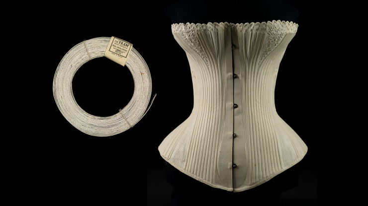 Baleen roll and corset on a black background.