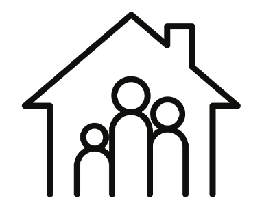 An icon of a house with three people in it.