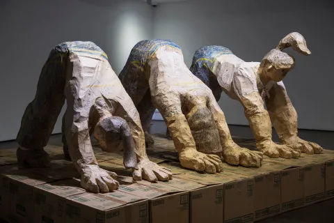 Shin Min, Part-time Workers in Downward Dog Pose, 2014. Photo by Hyo Seop Jeong