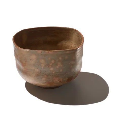 Rounded square tea bowl with flowing glaze