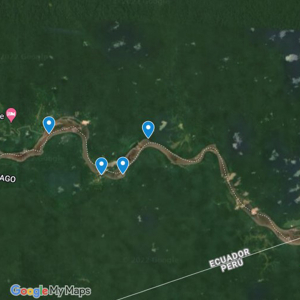 A GoogleEarth satellite view of the team’s various field sites along the Pastaza River. 