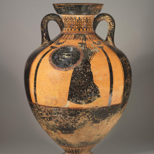 Attic black-figure Panathenaic amphora showing Athena Promachos and athletes in a foot race.