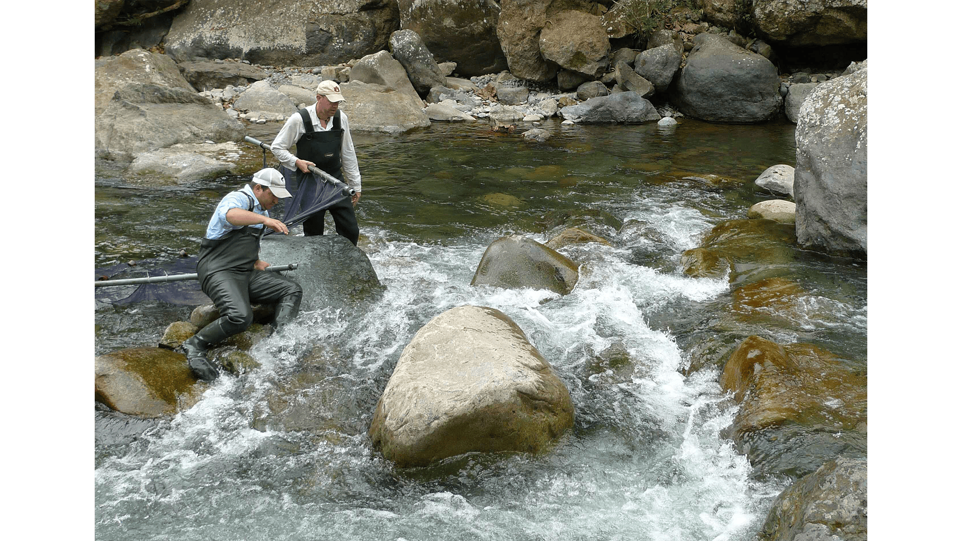 David Brooks and Nathan Lujan sample the Rio Otongo along the Pacific Coast of Ecuador in 2012. 