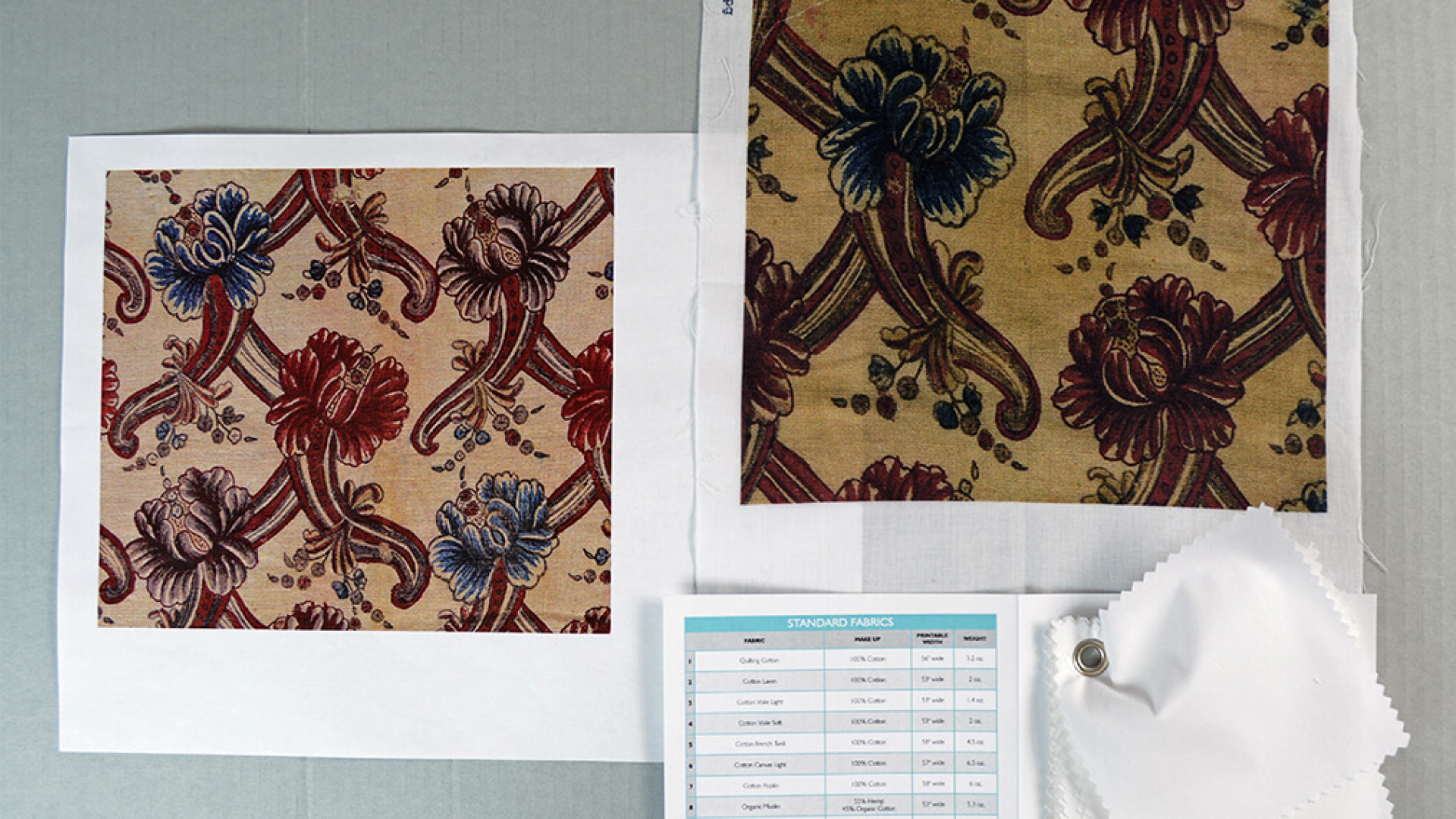 A fabric sample book and examples of design motifs from the cope.