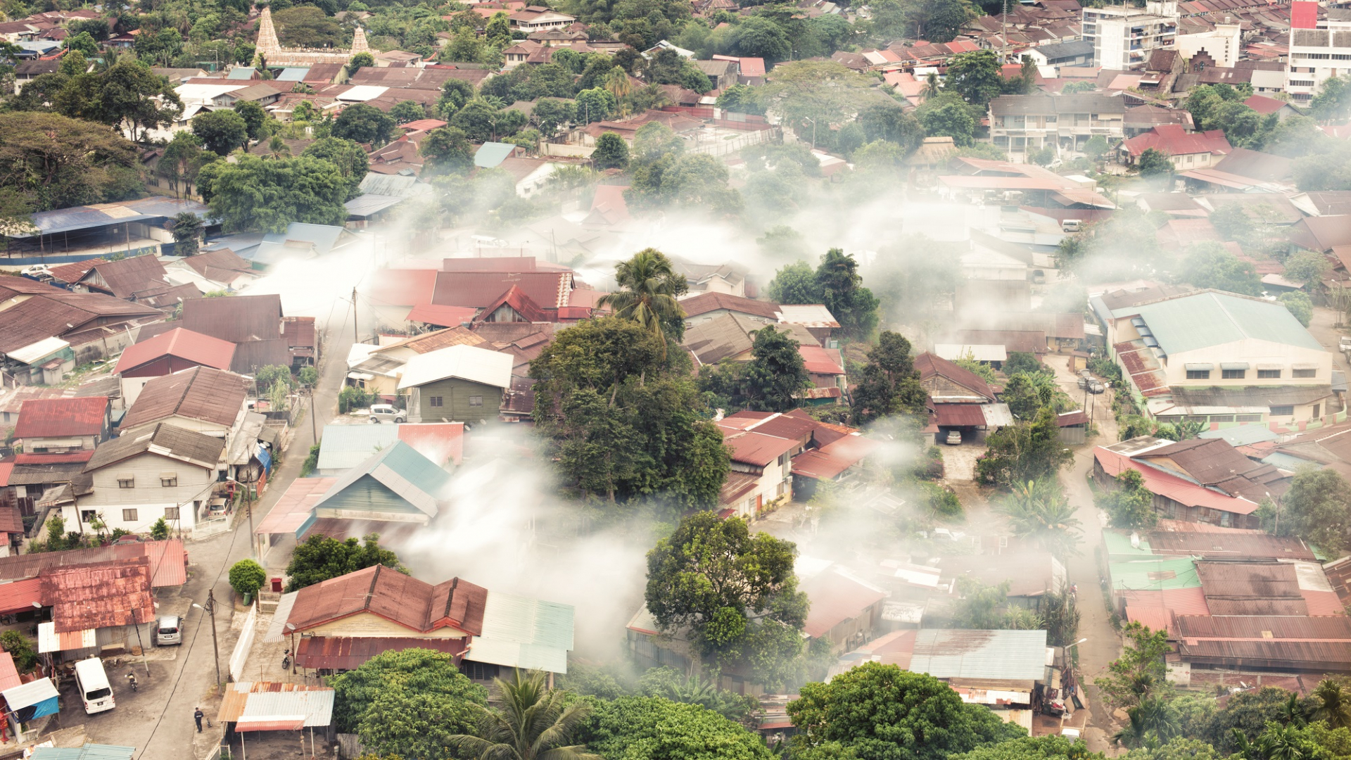 Mosquito fogging in countryside of Penang, Malaysia.