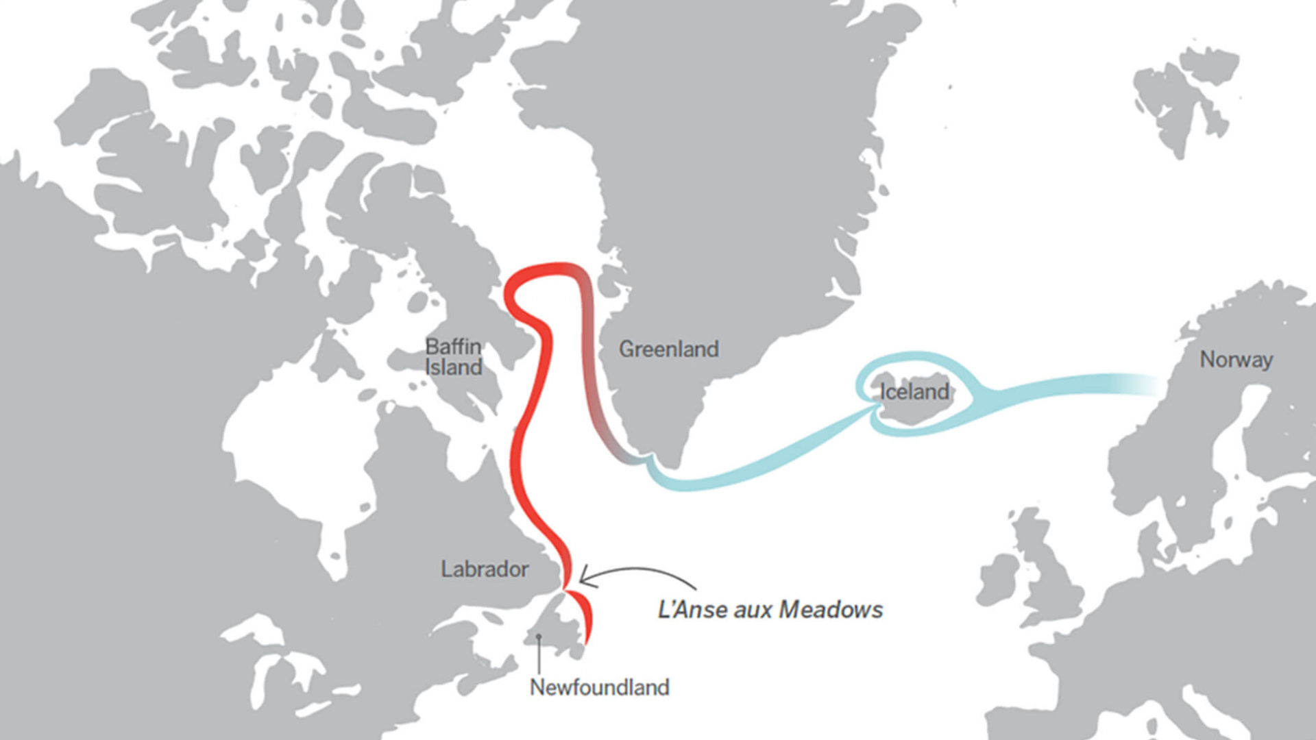 Map of Norse route from Norway to Newfoundland.