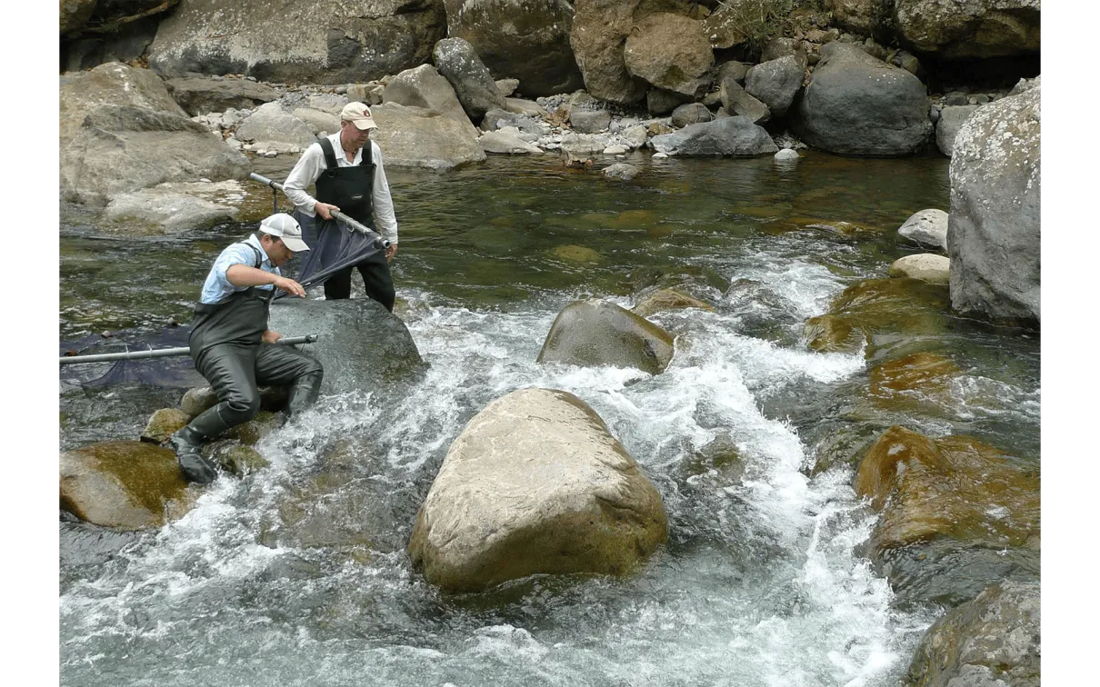 David Brooks and Nathan Lujan sample the Rio Otongo along the Pacific Coast of Ecuador in 2012.